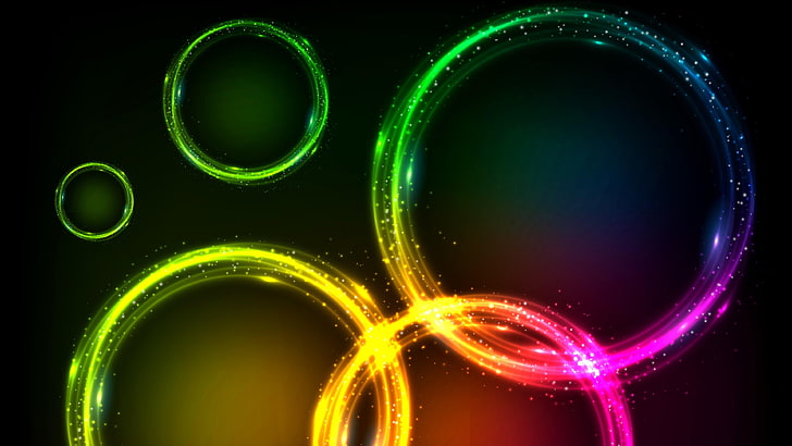 light, neon, circle, multicolored, graphic design, multicolor, graphics, dark, bubble, sparkling, HD wallpaper