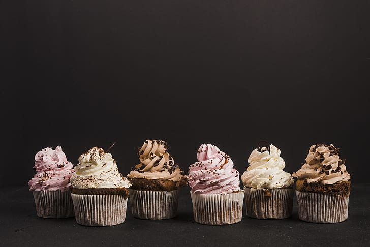 chocolate, black, cake, party, dessert, food, cup, sweet, cupcakes, bakery, Cream, HD wallpaper