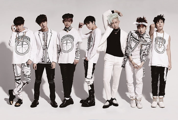 남자의 흰색과 검은 색 긴팔 셔츠, BTS, K-pop, 랩 몬스터, Suga, J-Hope, V bts, Jin bts, Jungkook, Jimin, HD 배경 화면