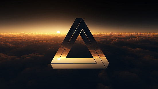 triangle icon, clouds, sunset, triangle, Penrose, HD wallpaper HD wallpaper