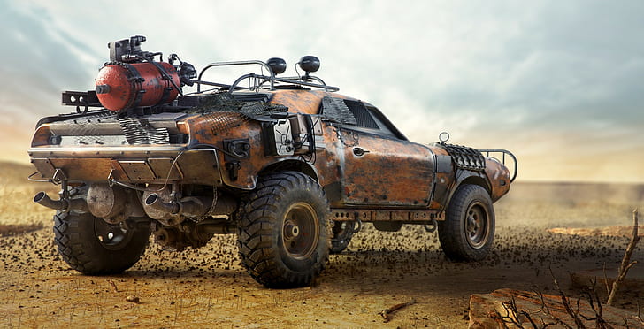 Mad Max Car, mad max, heath, mobil, desert, car, Wallpaper HD