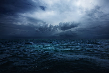 водоем, море, облака, природа, темнота, небо, горизонт, HD обои HD wallpaper