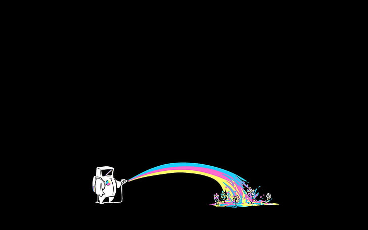 strömender Regenbogenfarbenillustration des Astronauten, Minimalismus, Schwarzes, Dunkelheit, Raum, Regenbogen, Spaß, Blumen, HD-Hintergrundbild