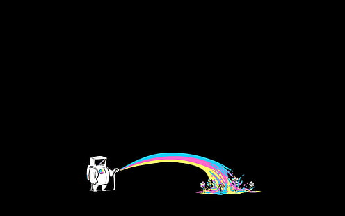 illustrazione di vernice arcobaleno versando astronauta, minimalismo, nero, buio, spazio, arcobaleni, umorismo, fiori, Sfondo HD HD wallpaper