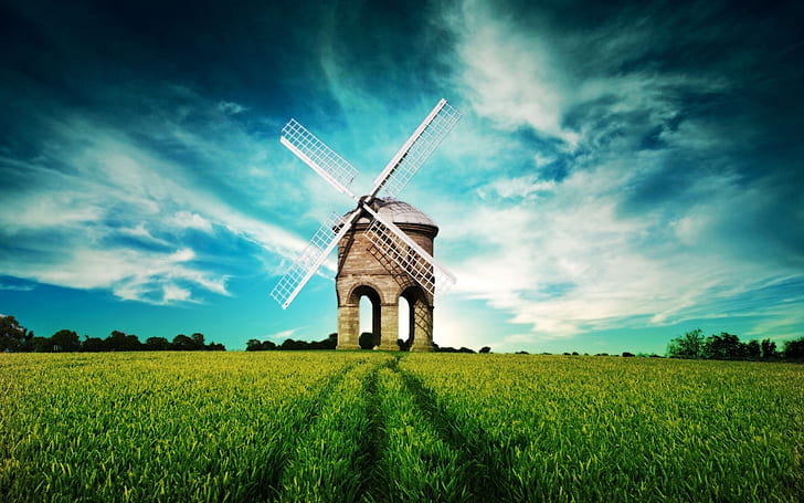 Superbe moulin à vent, nature, paysage, fond, Fond d'écran HD