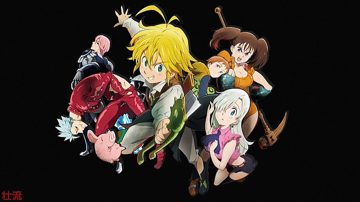 Seven Deadly Sins anime, Anime, The Seven Deadly Sins, Ban (The Seven Deadly Sins), Diane (The Seven Deadly Sins), Elizabeth Liones, Gilthunder (The Seven Deadly Sins), Hawk (The Seven Deadly Sins), King (The Seven Deadly Sins), Meliodas (The Seven Deadly Sins), HD tapet
