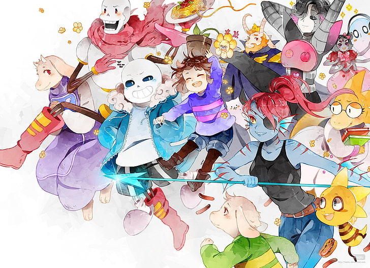  Fondo de pantalla de personajes de anime de varios colores, videojuego, Undertale, Alphys (Undertale), Fondo de pantalla HD