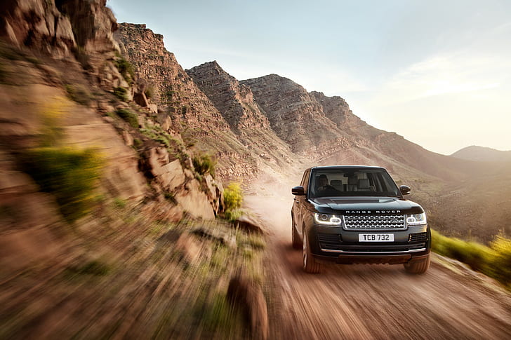 Land Rover в рай за движение, черен Range Rover спорт, Land Rover, Range Rover, кола, джип, в движение небе, Земя, HD тапет