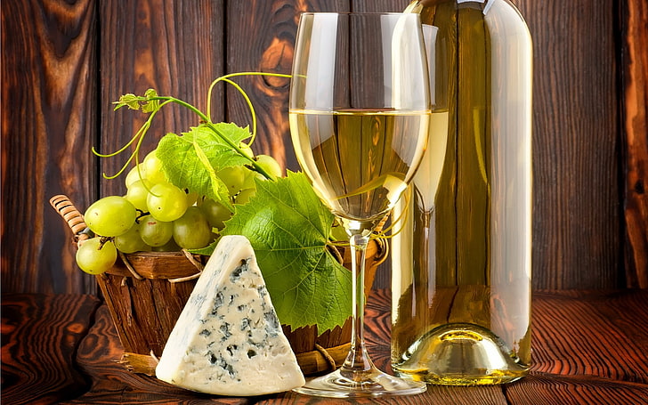 النبيذ والجبن والعنب والكحول والغذاء، خلفية HD