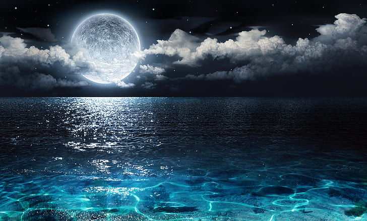 Earth, Moon, Cloud, Night, Ocean, Sea, HD wallpaper