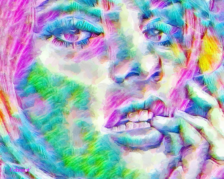 Candice Swanepoel, colorido, mujer, verde, pintura, mano, cara, rosa, pictura, azul, arte, modelo, por cehenot, resumen, labios, niña, retrato, Fondo de pantalla HD