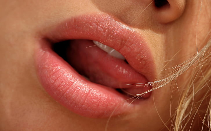 modelo, rubia, boca, lenguas, mujeres, primer plano, labios, Fondo de pantalla HD