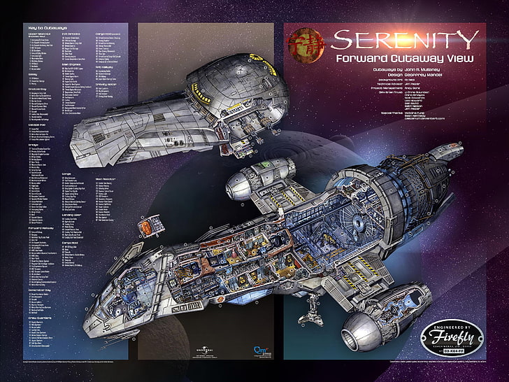 Firefly Serenity кутия с изглед напред, Serenity, космически кораб, Firefly, телевизор, инфографика, HD тапет