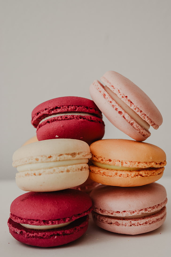 several French macarons, macaroons, cookies, dessert, HD wallpaper