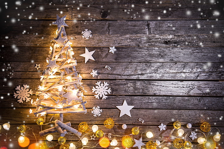dekorasi dinding bintang putih, musim dingin, salju, selamat natal, dekorasi, pohon natal, Wallpaper HD