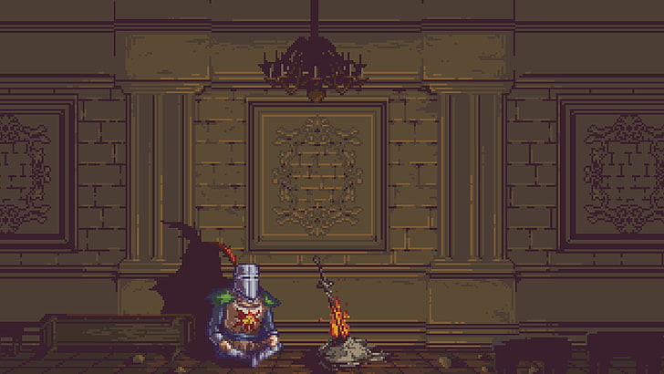 knight sitting against wall wallpaper, Dark Souls, Solaire, pixel art, HD wallpaper
