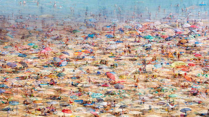 plage, Italie, Lignano Sabbiadoro, photo composite, Fond d'écran HD