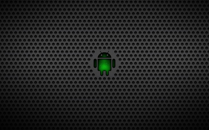 Android logo illustration, android, operating system, os, green, black, mesh, HD wallpaper