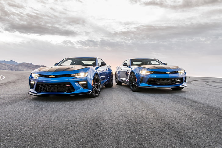 Chevrolet Camaro, blau, Vorderansicht, Sport, Autos, Fahrzeug, HD-Hintergrundbild