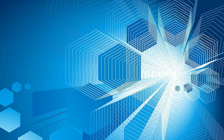 ジオメトリシンプル背景青背景抽象的なデジタルアートアートワーク六角形、 HDデスクトップの壁紙