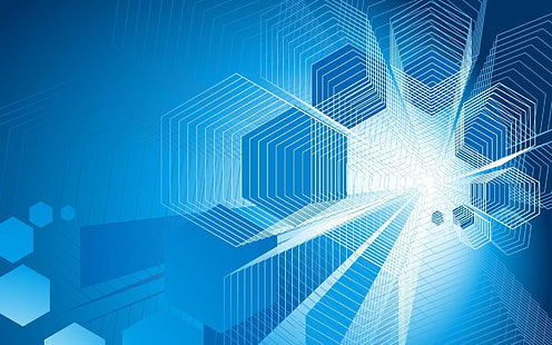 geometry simple background blue background abstract digital art artwork hexagon, HD wallpaper HD wallpaper