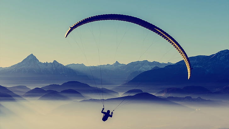 landscape mountain paragliding, HD wallpaper