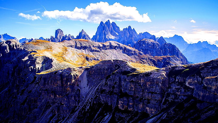 dolomiti, mountains, mountain, clouds, sky, hills, landscape, nature, HD wallpaper