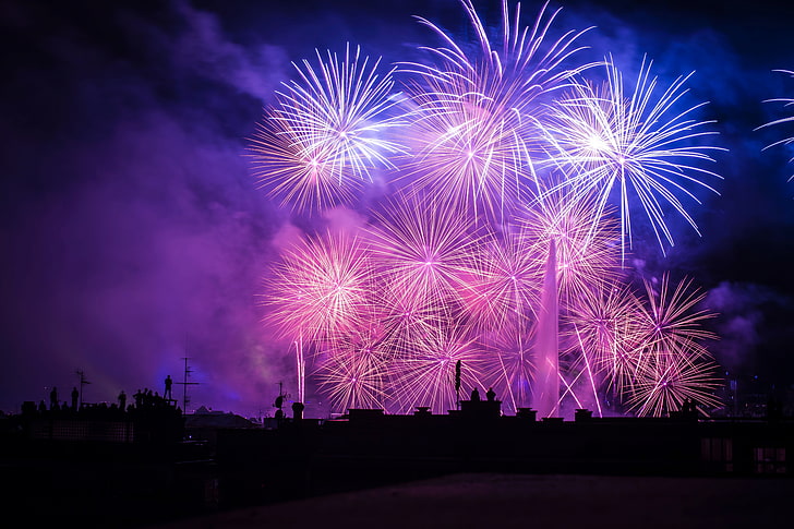 fireworks display, salute, night, fireworks, beautiful, HD wallpaper