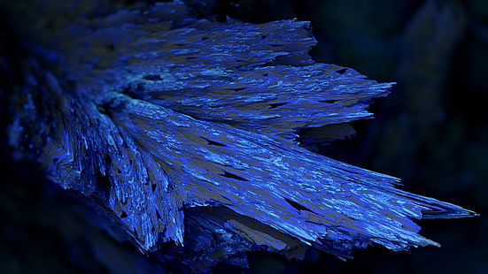 fragmen batu biru, Mineral Prosedural, mineral, biru, gelap, abstrak, render, CGI, karya seni, seni digital, fraktal, Wallpaper HD HD wallpaper