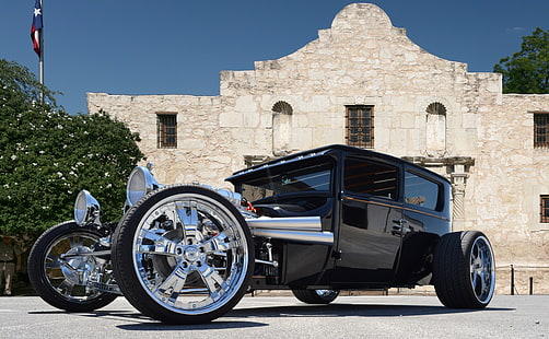 Ford 26 Alamo, hot rod negro vintage, motores, autos clásicos, san antonio, alamo, ford, hotrod, muscle car, ratrod, custom, texas, Fondo de pantalla HD HD wallpaper