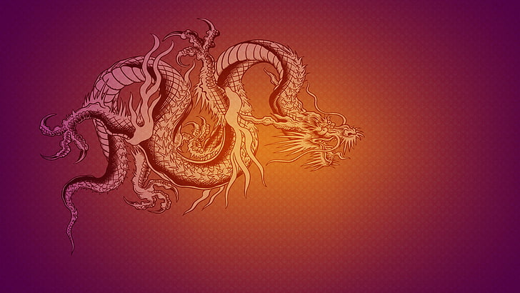 иллюстрация оранжевого дракона, художественная литература, краски, дракон, рисунок, цвета, фэнтези, картинка, 2133x1200, HD обои