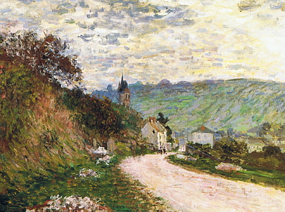 landscape, picture, Claude Monet, The road to Vétheuil, HD wallpaper HD wallpaper