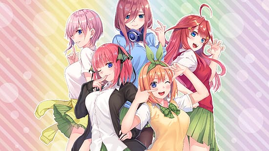  5-toubun no Hanayome, Nakano Nino, Nakano Miku, Nakano Yotsuba, Nakano Ichika, Nakano Itsuki, anime, anime girls, HD wallpaper HD wallpaper