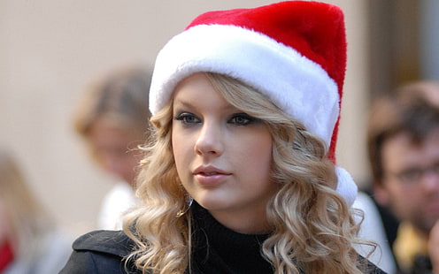 Taylor Swift in christmas cap, taylor swift, celebrity, celebrities, girls, actress, female singers, single, entertainment, songwriter, christmas, HD wallpaper HD wallpaper