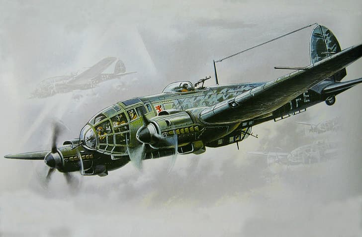 world war, war, World War II, military, military aircraft, aircraft, airplane, Bomber, Germany, Luftwaffe, air force, artwork, Boxart, Heinkel He 111, HD wallpaper