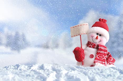 zima, śnieg, Nowy Rok, Boże Narodzenie, bałwan, Wesołych Świąt, Boże Narodzenie, dekoracja, Tapety HD HD wallpaper