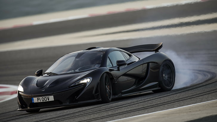 черный спортивный автомобиль, дрейфующий по серой бетонной дороге в дневное время, McLaren P1, суперкар, McLaren, роскошные автомобили, спортивный автомобиль, гибрид, P1 GTR, скорость, тест-драйв, черный, боковой, 2015 Детройтский автосалон.NAIAS, HD обои