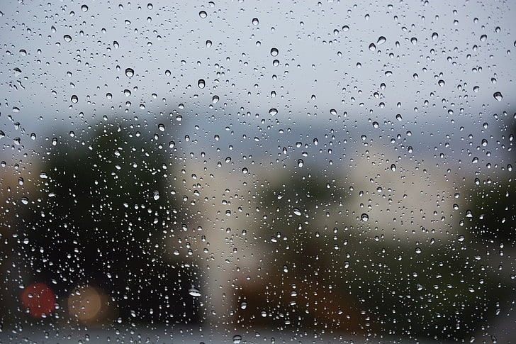 glass window with water droplets, drops, glass, rain, surface, HD wallpaper