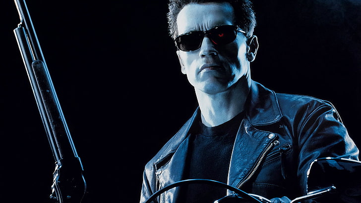 The Terminator Arnold Schwarzenegger, film, Terminator, Arnold Schwarzenegger, Terminator 2, T-800, opera d'arte, cyborg, pistola, locandina del film, Sfondo HD