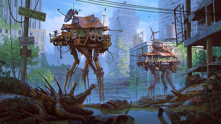 Science-Fiction, postapokalyptische, Stadt, Kreatur, Haus, HD-Hintergrundbild