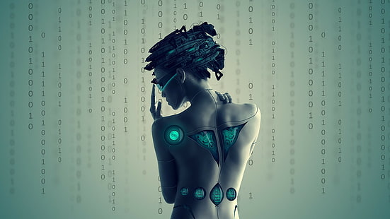 números, ciencia ficción, máquina, cyborg, arte digital, binario, ilustraciones, cyberpunk, futurista, mujeres, Fondo de pantalla HD HD wallpaper