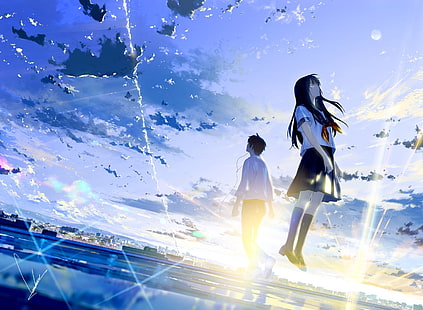 para anime, płacz, łzy, niebo, sceniczny, mundurek szkolny, chmury, Anime, Tapety HD HD wallpaper