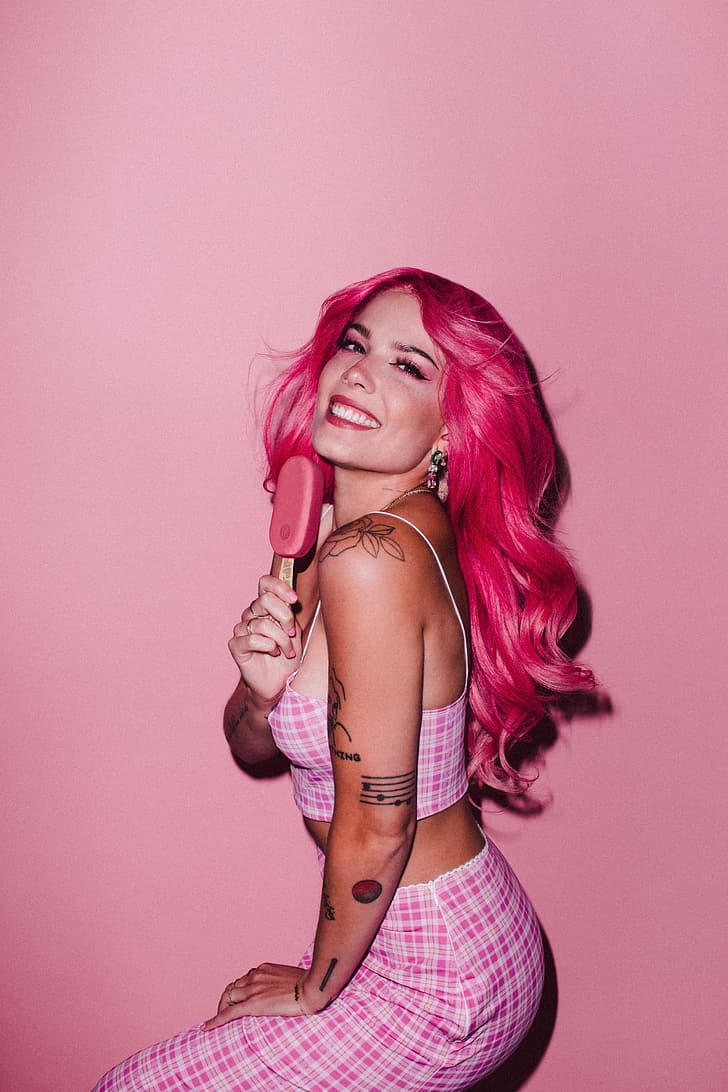 Halsey, mulher, cabelo rosa, picolé, HD papel de parede, papel de parede de celular
