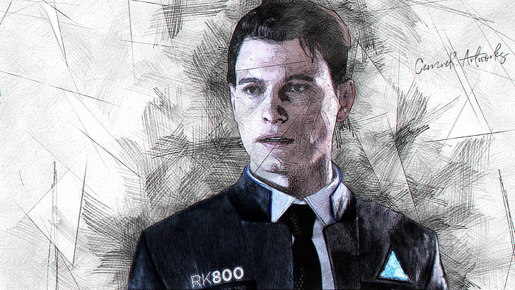 Detroit become human, drawing, Detroit: Become Human, games art, Connor (Detroit: Become Human), HD wallpaper
