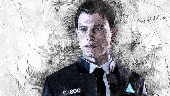 Detroit become human, drawing, Detroit: Become Human, games art, Connor (Detroit: Become Human), HD wallpaper HD wallpaper