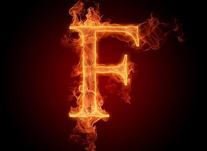 горящая буква-F обои, огонь, пламя, буква, алфавит, литера, HD обои HD wallpaper
