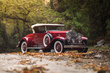 red coupe, Cadillac, Roadster, the front, 1930, V16, by Fleetwood, 452 452-A, HD wallpaper HD wallpaper