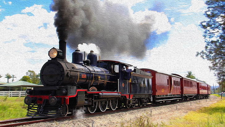 queensland, train, rail transport, locomotive, track, steam locomotive, railway, australia, steam, railroad car, HD wallpaper
