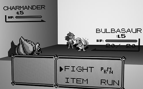 Bulbasaur, Charmander, battaglia, pixel art, Pokémon, videogiochi, monocromatico, Sfondo HD HD wallpaper
