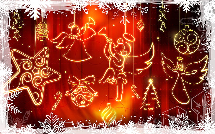 زينة عيد الميلاد عريضة ، ديكور حائط مطبوع باللونين الأحمر والأصفر ، شاشة عريضة ، عيد الميلاد ، الديكور، خلفية HD